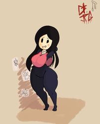 ass big_ass big_butt black_hair breasts buddy_armstrong dumplis_(artist) female humiliation lisa_(series) lisa_the_joyful lisa_the_painful long_hair mob_face pink_shirt purple_pants simple_background thick_thighs thighs