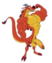 analon_(artist) anthro balls biceps big_muscles big_penis claws disney dragon eastern_dragon flesh_whiskers flexing grin horn humanoid_penis male male_only mulan muscular mushu pecs penis scalie smile solo toomanyboners vein veiny_penis white_background