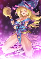 1girls areolae aura barefoot big_breasts blonde_hair blush breasts clothed dark_magician_girl eyelashes feet female glowing green_eyes heart holding kkamja long_hair magic masturbation nipples no_nipples one_eye_closed open_mouth purple_background pussy_juice rod rubbing staff thick_thighs tongue yu-gi-oh! yu-gi-oh!_duel_monsters