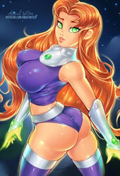 1girls alien alien_girl alien_humanoid alternate_color alternative_skin_color ange1witch artist_name ass big_breasts boobs_and_butt_pose booty_shorts breasts bubble_butt chest_plate clothing clouds curvy dat_ass dc female female_only flowing_hair flying gauntlets glowing glowing_hair glowing_hands green_eyes hair koriand'r large_breasts long_hair looking_at_viewer midriff nipple_bulge nipples_visible_through_clothing orange_hair parted_hair parted_lips patreon_username posterior_cleavage shiny_clothes shiny_hair shiny_skin short_shorts signature skindentation smile smiling_at_viewer solo starfire starry_sky stars teen_titans thick_thighsthighhighs very_long_hair wrinkles_in_clothes