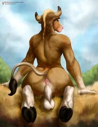 anthro anus ass balls big_balls big_butt bovid bovine cattle furry furry_only greek_mythology hi_res horn male male_only mammal minotaur mythology satanic_monkey solo