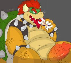 2boys balls bowser erection grey_background imminent_vore looking_at_another male male_only mario_(series) multiple_boys nintendo open_mouth penis saliva simple_background sitting size_difference softcream testicles toad_(mario) tongue tongue_out vein veiny_penis