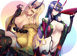 2girls aged_up fate_(series) ibaraki_douji_(fate) multiple_girls oni satou_daiji shuten_douji_(fate)