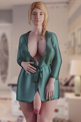 1futa 3d aurora_(zero_one) balls bimbo blonde_hair bottomless_skirt breasts casual_exposure casual_nudity cleavage curvy erect_nipples flaccid futa_only futa_sans_pussy futanari green_eyes huge_breasts huge_cock huge_penis intersex long_hair looking_at_viewer nipple_bulge nipples no_panties penis penis_out penis_under_clothes penis_under_skirt realistic robe skirt solo solo_futa standing stevencarson wide_hips