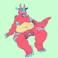 1:1 1futa 2018 4_toes anthro areolae balls belly black_markings bloody_mairi blue_markings blue_nipples blue_tongue blush breasts claws dragon ear_markings erect_nipples eye_markings facial_markings flaccid foreskin furry futa_only futanari green_background head_markings hi_res horn huge_balls intersex jutha large_breasts large_penis leg_markings markings navel nipple_piercing nipples nude overweight overweight_futanari penis piercing red_skin ropnolc scalie simple_background sitting thick_thighs toe_claws toes tongue tongue_out uncut wingless_dragon