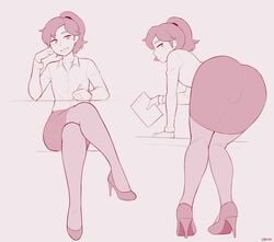 1boy absurd_res alex_(dross) androgynous ass blouse bulge business_suit crossdressing dross effeminate eyelashes eyeliner femboy girly heels hi_res high_heels legs lingerie long_hair looking_at_viewer makeup male male_only original pantyhose ponytail secretary shirt skirt smile solo trap