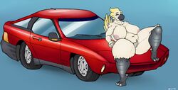 absurd_res avian belly bird breasts car claws cockatoo colored elektr0 feathers femlek_(elektr0) hi_res inverted_nipples makeup nipples parrot pinup pose pussy reclining shaded shine slightly_chubby smile smirk spreading sulphur-crested_cockatoo vehicle