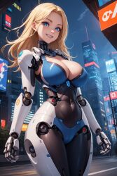 1robot_girl ai_generated android blonde_hair blue_eyes cleavage jinzo1993 long_hair looking_at_viewer robot_humanoid