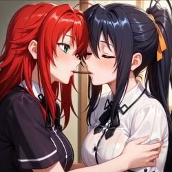 2girls ai_generated akeno_himejima animated female french_kiss girl_on_girl high_school_dxd kissing lesbian_couple lesbian_focus lesbian_kiss mp4 pocky_kiss rias_gremory sound tagme video yuri
