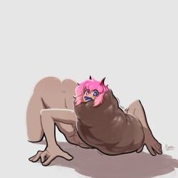 1boy 1monster absorption_vore better_version_at_source completely_nude devil_horns femboy heterochromia leech_monster_(rufia) male nude pink_hair rufia twitter_sample vore worried_expression