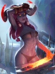 1girls blacksmith female league_of_legends monster_girl ornn rule_63 solo themaestronoob