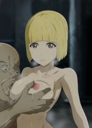 1girls bleach bleach:_the_thousand-year_blood_war blonde_hair bored breasts fat_man groping_breasts licking_breast liltotto_lamperd naked nude pc_pc saliva saliva_on_breasts saliva_trail short_hair small_breasts steam sucking_nipples ugly_man unamused yellow_eyes