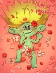 artist_request big_head censored censored_penis clay_(trolls) dreamworks flower flower_in_hair flower_on_head flower_on_penis lying_on_bed male male_only naked nude object_censor toony trolls_(film) trolls_band_together universal_studios valentine's_day