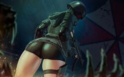 3d dat_ass female female_soldier fully_clothed gasmask helmet lady_hunk resident_evil soldier themaestronoob weapon