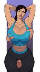 1boy 1girls abs athletic_female big_breasts breast_grab clothed_female consensual edit faceless_male female female_on_male female_on_top fondling_breast light-skinned_male light_skin male maximum_strike_edit muscular_female nonpenetrative_sex simple_background thigh_sex zpark