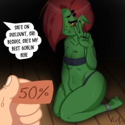 big_ass big_butt black_background blush goblin goblin_female green_skin original_artwork original_character red_hair scars small_breasts text_bubble vanbawdy yellow_eyes