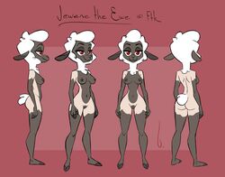 2019 birchly bovid breasts brown_eyes caprine cloven_hooves dark-skinned_female dark_skin domestic_sheep female furry half-closed_eyes hooves jewene_the_ewe mammal model_sheet multiple_angles nipples nude pussy shaven sheep smile solo wool