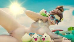 1girls 3d alternate_costume blender breasts brown_eyes brown_hair d.va female female_only glasses looking_at_viewer mchsuga7 naked overwatch overwatch_2 pachimari pussy pussy_juice solo waveracer_d.va