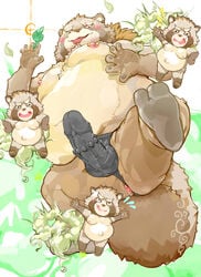 2019 anthro anus ass balls belly blush brown_fur bulge canid canine clothing erection fur group gyobu humanoid_hands humanoid_penis leaf male male_only mammal moobs nipples overweight overweight_male penis pikaqoo_(artist) raccoon_dog tanuki tokyo_afterschool_summoners tongue tongue_out underwear video_games young