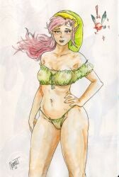 belly belly_button blush elf elf_female genderswap_(mtf) hand_on_hip lingerie link link_(shounen_captain) nintendo normalt pink_hair rule_63 see-through see-through_panties see-through_top shaved_pussy the_legend_of_zelda traditional_media_(artwork) tummy watercolor_(artwork)