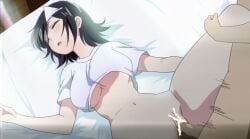 ai_generated black_hair blood_lad closed_eyes cum cum_in_pussy cum_inside edit female large_breasts nai_diffusion penis pussy sex shirt_lift short_hair sleep_molestation t-shirt triangular_headpiece underboob yanagi_fuyumi