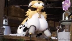 3d animated big_breasts breasts cow_print digimon dividebyzero female furry huge_breasts milk milking milking_machine mp4 no_sound renamon renamon_(dogzeela) solo thick_thighs video wide_hips