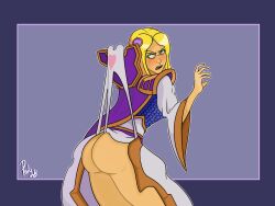 1girls aegwynn big_ass blizzard_entertainment blonde_hair blush human human_(world_of_warcraft) light-skinned_female light_skin silkorb solo warcraft wedgie world_of_warcraft