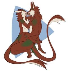 anthro breasts dragon duo eastern_dragon faint_(artist) female fur hybrid male mammal nude selfcest sex simple_background smile square_crossover straight