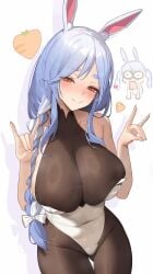 2girls blue_hair bodysuit breasts breasts_bigger_than_head bunny_ears bunnysuit female high_resolution hololive hololive_fantasy hololive_japan hourglass_figure huge_breasts kemonomimi large_breasts leotard light-skinned_female light_skin long_hair mature_female milf mother mother_and_daughter pantyhose pekomama rabbit_ears slim_waist thick_thighs usada_pekora virtual_youtuber whisperingfornothing wide_hips