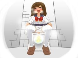 aoi_kurage hamuko_(mojique) mojique omorashi panties peeing pleasure_face skirt toilet toilet_use urine