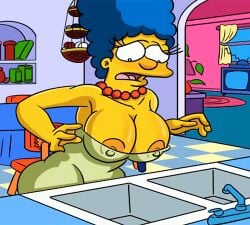 20th_century_fox 20th_century_studios animated animated_image big_ass big_breasts blue_hair bouncing_breasts breasts canonical_scene embarrassed exposed_ass exposed_breasts female female_only jiggle jiggling_ass jiggling_breasts kitchen kitchen_sink kogeikun marge_simpson milf necklace nipples_visible_through_clothing no_bra sink solo tagme the_simpsons thong tight_clothing wardrobe_malfunction yellow-skinned_female yellow_body yellow_skin