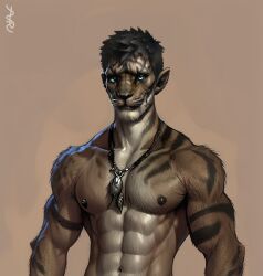 1boy 2024 abs ai_generated anatomically_correct anthro avaru avaru_(character) biceps black_lips black_nipples black_nose blue_eyes brown_body brown_fur brown_hair deity demon detailed detailed_fur felid feline fur hair humanoid humanoid_face humanoid_pointy_ears jewelry male male_focus mammal mouth_closed multicolored_body multicolored_fur muscular muscular_male navel necklace nipples nude pecs safe safe_for_work seductive sfw solo striped_body striped_fur stripes tribal tuft whiskers