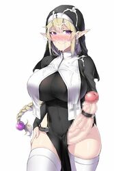 1futa animated blonde_hair box20502017 brush censored cum cum_on_face cumshot erection futa_only futanari huge_breasts huge_cock intersex large_breasts long_ears long_hair looking_at_viewer mushroom_penis nun nun's_habit penis_expansion purple_eyes religion solo stockings veiny_penis