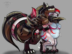 1boy 1girls 4_toes absurd_res anthro anthro_on_anthro anthro_penetrated anthro_penetrating anthro_penetrating_anthro arm_around_neck arm_grab arm_markings arm_pull artist_logo ass bared_teeth belly belly_markings bent_legs big_butt big_tail biped black_claws black_hair black_markings black_nose black_tail blood blue_eyes bodily_fluids breast_markings breasts brown_body butt_markings butt_squish canid canine canis claws clenched_teeth closed_eyes cum cum_drip cum_inside cumflated_belly cumflation digitigrade dipstick_tail dripping duo eel_humanoid ejaculation eye_markings facial_horn facial_markings fangs featureless_breasts feet female female_penetrated fin fin_frill fish frill_(anatomy) from_behind_position genital_fluids glistening glistening_body glistening_breasts glistening_butt glistening_hair hair head_crest head_fin head_frill head_markings headlock heel_claw hi_res horn huge_tail hybrid idlepotoo inflation knees_together knock-kneed leg_grab leg_markings lighter_belly logo looking_back male male/female male_penetrating male_penetrating_female mammal marine markings membrane_(anatomy) motion_lines multicolored_body multicolored_hair multicolored_tail muscular muscular_male narrowed_eyes neck_crank neck_markings nose_horn outline pecs penetration pink_body pink_sclera prison_guard_position pseudo_hair red_hair red_markings red_stripes scratch sex shaded shoulder_markings signature simple_background slightly_chubby slightly_chubby_female small_breasts smile squish striped_markings stripes tail tail_fin tail_frill tail_markings tan_hair tan_tail tan_tail_tip teeth teeth_showing thick_thighs thigh_grab toes two_tone_body two_tone_hair webbed_feet webbed_hands white_belly white_claws white_outline wide_hips wolf wrist_markings