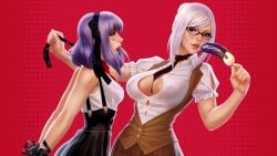 2girls arms_behind_back banana bondage breasts clothed collar dagashi_kashi duo female femdom femsub leash lezdom multiple_girls prison_school shidare_hotaru shiraki_meiko teacher_and_student themaestronoob yuri