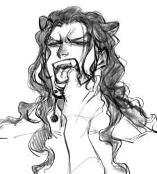 akuma_no_mi black_and_white fangs finger_in_mouth guillartee human_artist long_hair long_hair_male looking_angry mad male male_only muscular neko_neko_no_mi neko_neko_no_mi_(leopard) no_ai one_piece open_mouth rob_lucci sketch solo