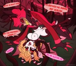 1boy 1girls alastor_(hazbin_hotel) deer
oc demon demon_girl hazbin_hotel lady_g_valentine male/female mating_season tagme text