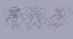 3girls airy ass belly black_souls bravely_default bravely_default:_flying_fairy crossover fairy fairy_festival huge_ass kirbyoblue1 leaf_(black_souls) lobotomy_corporation long_hair outline project_moon tagme thighs wings