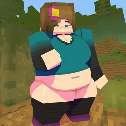 1girls ai_generated bbw big_belly big_breasts bottomless breasts fat female jenny_belle_(slipperyt) minecraft smug striped_legwear thick_thighs