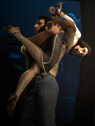 1boy1girl 2019 3d atlas_(bioshock) bioshock bioshock_infinite bondage burial_at_sea carrying elizabeth_comstock elizabeth_comstock_(burial_at_sea) grabbing_ass hands_tied hands_tied_behind_back highres male over_the_shoulder torurnech