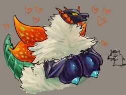 black_breasts blue_areola breasts bug bug_fur feral giant_breasts insect_wings insects josephsuchus pokemon pokemon_(species) slither_wing white_fur