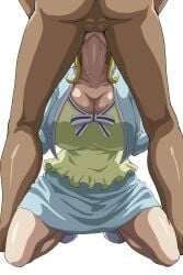 1boy 1girls :>= backsack blouse blowjob cleavage clothed_breasts clothed_female clothed_female_nude_male code_geass dark-skinned_male deepthroat deepthroat_holder female female_focus femsub implied_deepthroat iwao178 kneeling kneeling_female kneeling_oral_position large_breasts male maledom milly_ashford on_knees oral simple_background skirt standing_male sword_swallowing_position tagme testicles utter_domination white_background