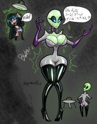 alien alien_girl alien_humanoid bodysuit cameltoe cleavage high_heels huge_ass huge_breasts thick_thighs thighhighs transformation wide_hips