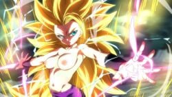 blonde_hair caulifla dragon_ball dragon_ball_super green_eyes long_hair medium_breasts nekom14 nipples super_saiyan_3 topless