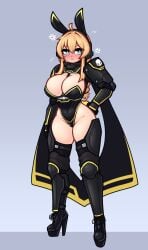annoyed annoyed_expression armor armored_boots armored_gloves blonde_female blonde_hair breasts bunny_ears bunny_girl bunnysuit cape curvaceous curvy curvy_body curvy_female curvy_figure curvy_hips female female_only fully_clothed helldivers_2 high_heels hips indie_virtual_youtuber limebreaker thick_thighs virtual_youtuber whiskey_project