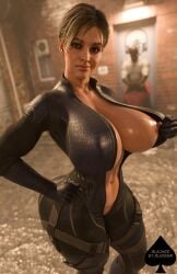 1girls 3d assisted_exposure big_ass big_breasts blackedblender bodysuit flashing_breasts jill_valentine jill_valentine_(blonde) jill_valentine_(sasha_zotova) looking_at_viewer nipple no_bra no_panties resident_evil sagging_breasts short_hair solo