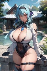 1girls ai_generated artist_name bangs bare_shoulders bare_thighs big_ass big_breasts big_butt black_bra black_gloves blue_hair blush bra bra_peek bra_visible_through_clothes breast_focus breasts butterfly_hair_ornament cleavage clothing collarbone curvaceous curvy_body curvy_female curvy_figure curvy_hips detailed_eyes eula_(genshin_impact) exposed_bra eyelashes eyes facing_viewer female female_only flower front_view genshin_impact gloves golden_eyes hair_between_eyes hair_ornament hairband huge_breasts human kladen kladenart lace-trimmed_bra large_breasts light-skinned_female light_blue_hair light_skin lips lipstick long_hair long_sleeves looking_at_viewer neckwear nipples_visible_through_clothing no_bra outdoors outside parted_lips pelvic_line pink_lips pinup pond puffy_lips revealing_clothes seductive seductive_eyes seductive_look see-through see-through_clothing shy skindentation sleeves solo solo_focus stable_diffusion standing stone thick_eyelashes thick_hips thick_thighs thigh_strap thighs tight_clothes tight_clothing velvet_gloves voluptuous voluptuous_female water watermark wet_clothes wet_top wide_sleeves wife yellow_eyes