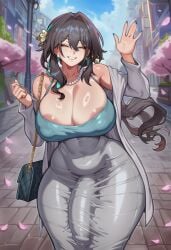 1futa 2d ai_generated aqua_nails areola areola_slip areolae bag bare_shoulders big_breasts big_cock big_penis black_hair blue_nails breasts bulge bulge_through_clothing bulge_under_clothes cherry_blossoms cleavage closed_eyes cock covered_navel covered_nipples curvy dress earrings emsauce erection erection_under_clothes futa_only futanari grey_dress grin hair_ornament handbag honkai:_star_rail honkai_(series) huge_breasts huge_cock jewelry large_breasts large_cock large_penis large_thighs long_hair massive_cock massive_penis nail_polish necklace nipple_bulge nipples nipples_visible_through_clothing outdoors penis penis_bulge petals ruan_mei ruan_mei_(honkai:_star_rail) sky smile solo solo_futa thick_cock thick_penis thick_thighs thighs wave waving wide_hips