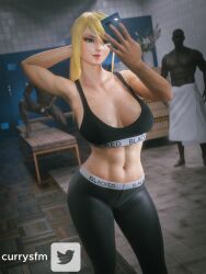 1girls 2boys 3d abs bimbo blacked blacked_clothing blonde_hair cfnm clothed_female_nude_male currysfm dark-skinned_male female imminent_gangbang imminent_sex interracial locker_room metroid mirror_selfie muscular_female raceplay samus_aran selfie