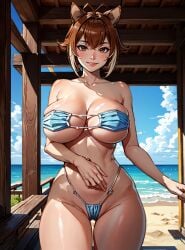 ai_generated beach blazblue female looking_at_viewer makimass_ai makoto_nanaya squirrel_ears squirrel_girl video_games